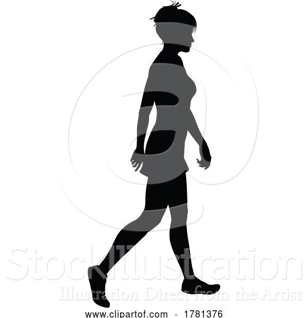 Vector Illustration of Lady Walking Silhouette