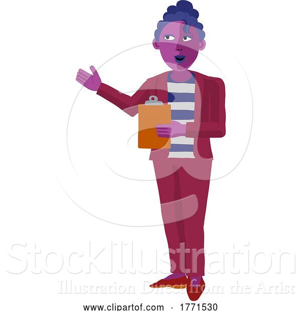 Vector Illustration of Lady with Clipboard Pointing Illustration