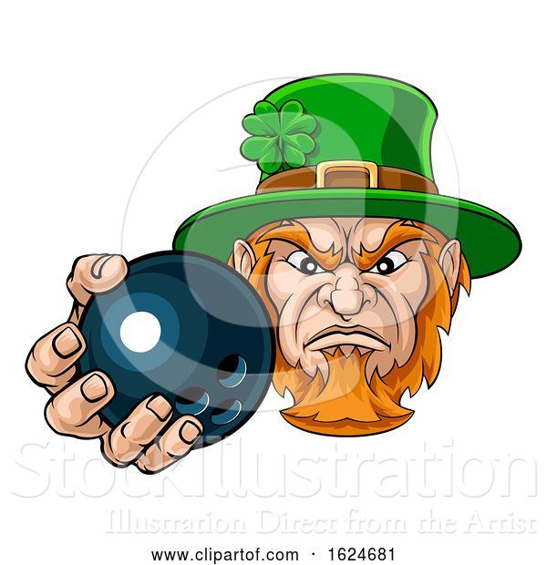 Vector Illustration of Leprechaun Holding Bowling Ball Sports Mascot