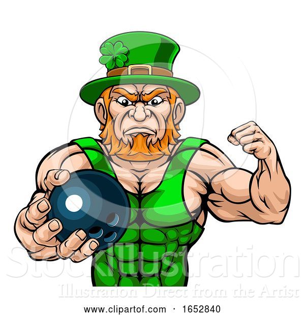 Vector Illustration of Leprechaun Holding Bowling Ball Sports Mascot