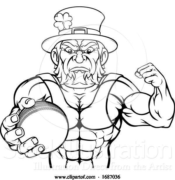 Vector Illustration of Leprechaun Holding Cricket Ball Sports Mascot