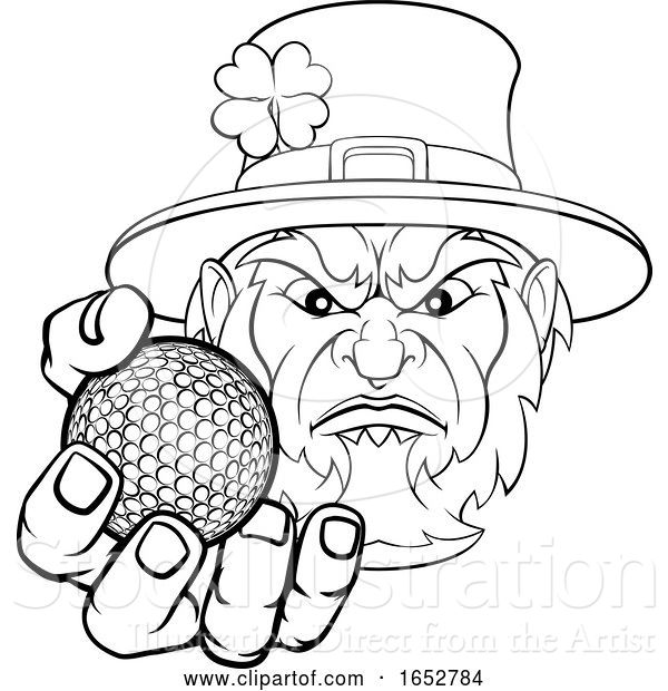 Vector Illustration of Leprechaun Holding Golf Ball Sports Mascot