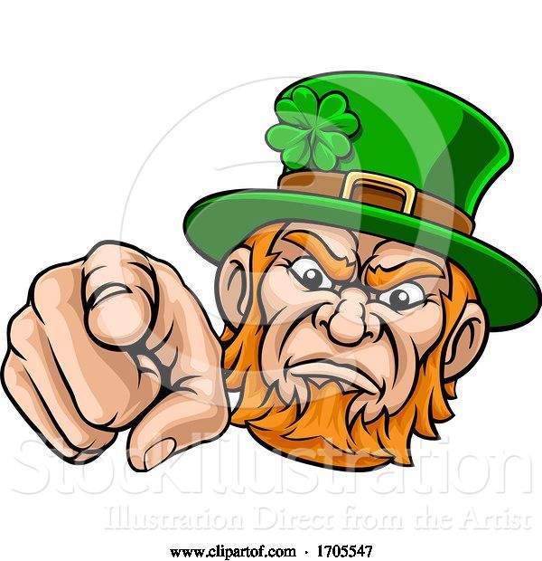 Vector Illustration of Leprechaun Pointing Finger at You Mascot
