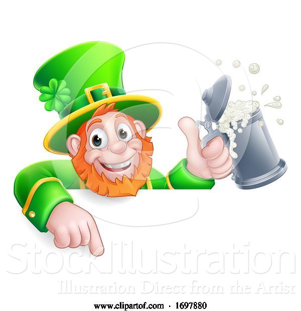 Vector Illustration of Leprechaun St Patricks Day Pointing Drink