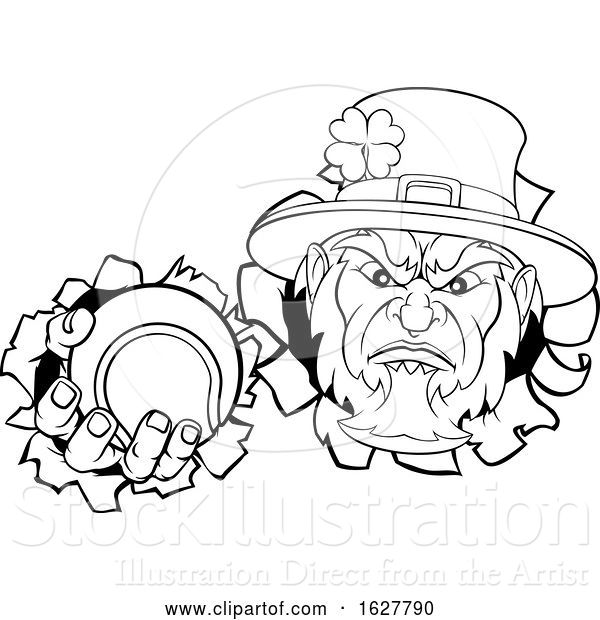 Vector Illustration of Leprechaun Tennis Mascot Ripping Background