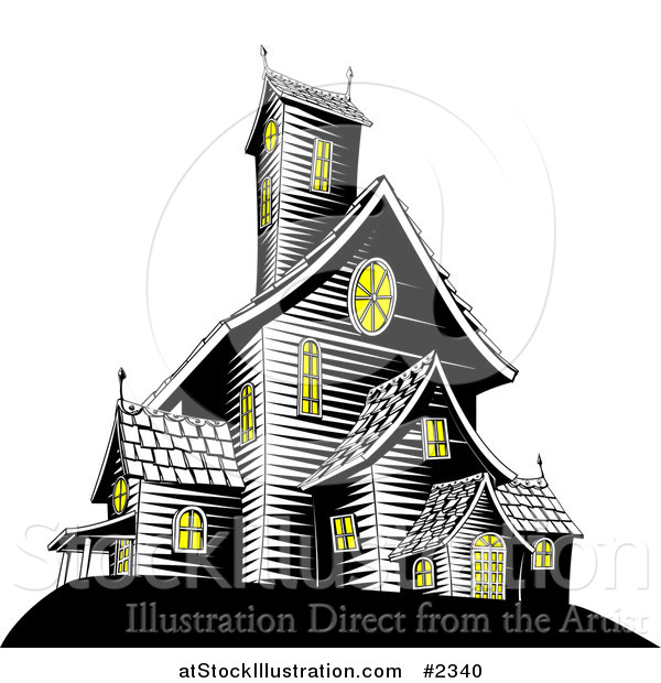 Vector Illustration of Lights on in a Creepy Haunted House