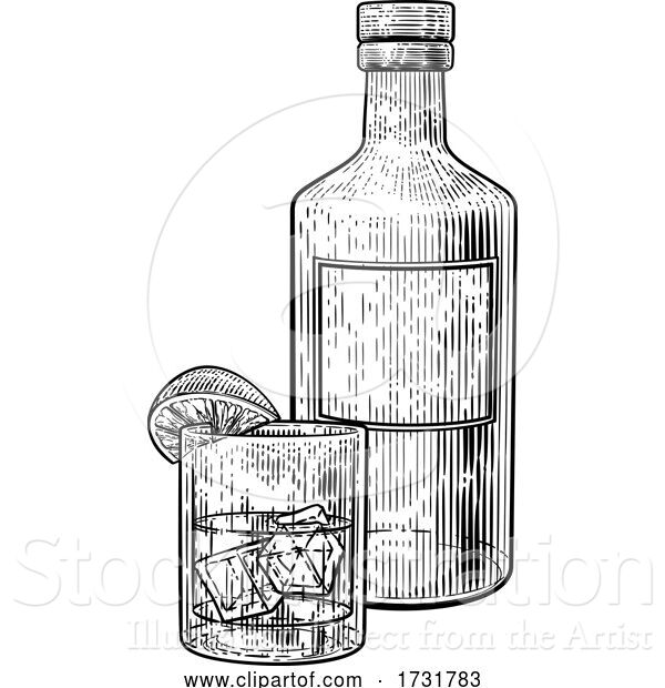 Vector Illustration of Lime Lemon and Ice Glass Drink and Bottle