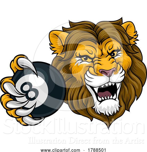 Vector Illustration of Lion Angry Pool 8 Ball Billiards Mascot