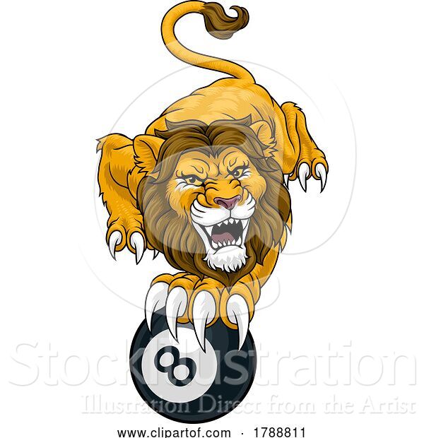 Vector Illustration of Lion Angry Pool 8 Ball Billiards Mascot