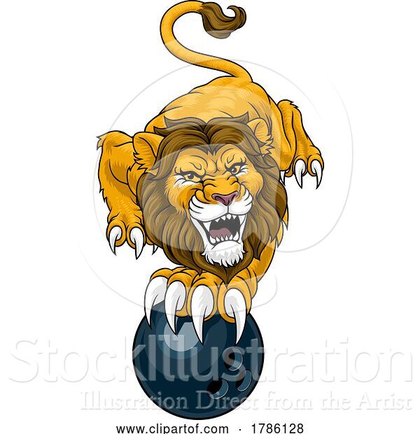 Vector Illustration of Lion Bowling Ball Animal Sports Team Mascot