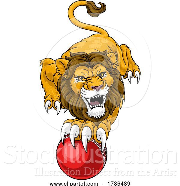 Vector Illustration of Lion Cricket Ball Animal Sports Team Mascot