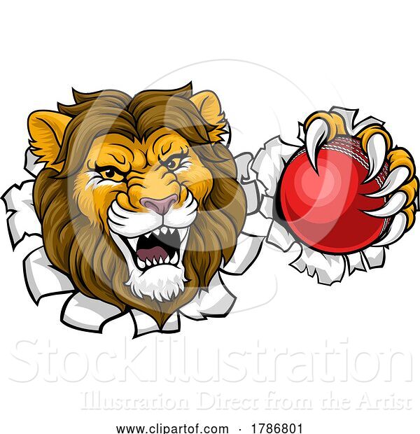 Vector Illustration of Lion Cricket Ball Animal Sports Team Mascot