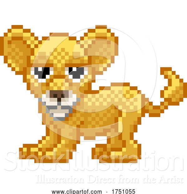 Vector Illustration of Lion Cub Pixel Art Video Game Mascot