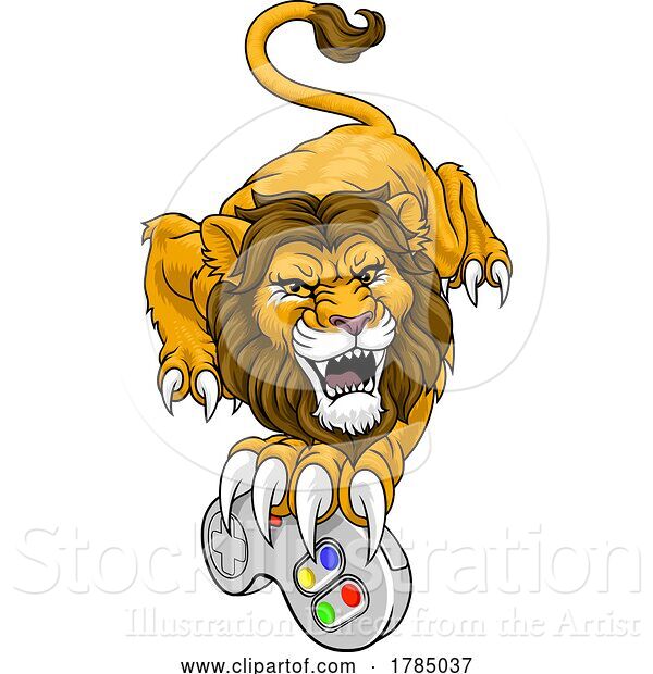 Vector Illustration of Lion Gamer Video Game Animal Sports Team Mascot