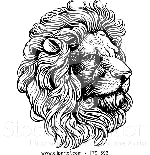 Vector Illustration of Lion Lions Head Woodcut Vintage Engraved Style