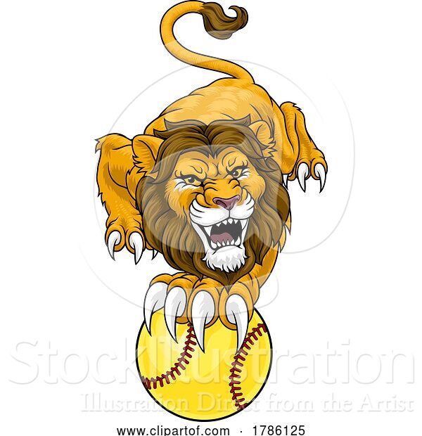 Vector Illustration of Lion Softball Animal Sports Team Mascot