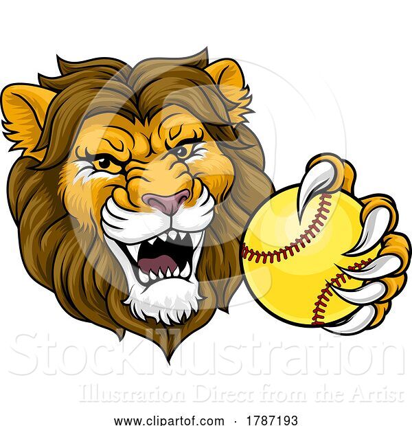 Vector Illustration of Lion Softball Animal Sports Team Mascot