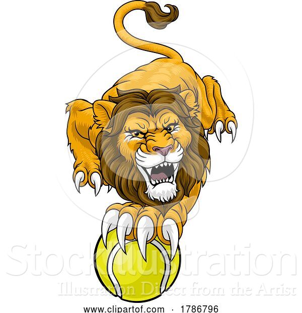 Vector Illustration of Lion Tennis Ball Animal Sports Team Mascot