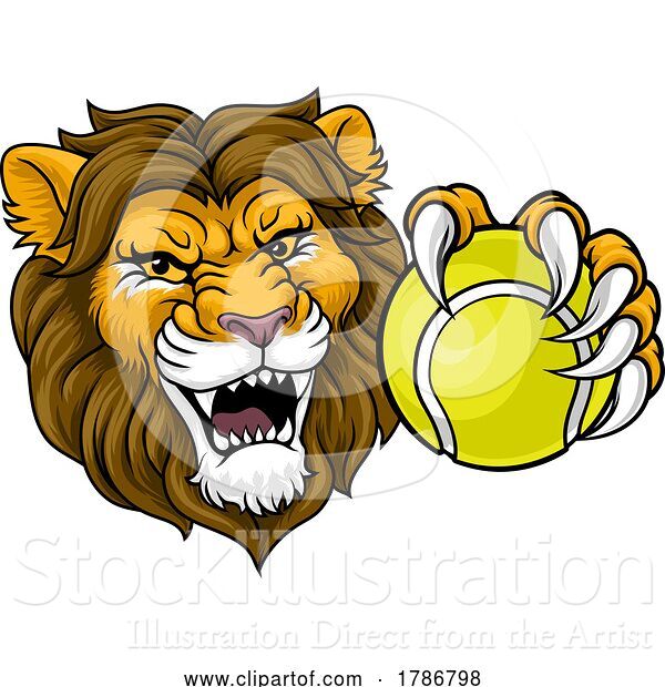 Vector Illustration of Lion Tennis Ball Animal Sports Team Mascot