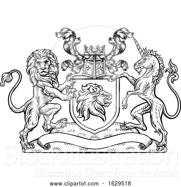 Vector Illustration of Lion Unicorn Crest Heraldic Shield Coat of Arms