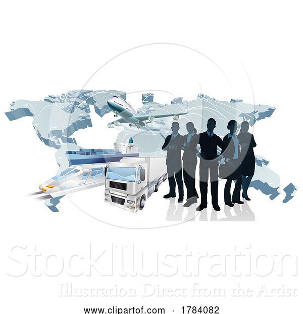 Vector Illustration of Logistic Silhouette Transport Export Team Concept