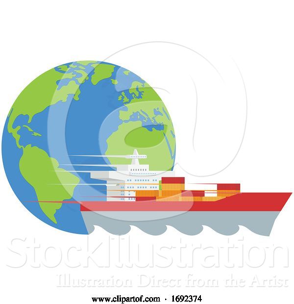 Vector Illustration of Logistics Globe Cargo Container Ship Concept