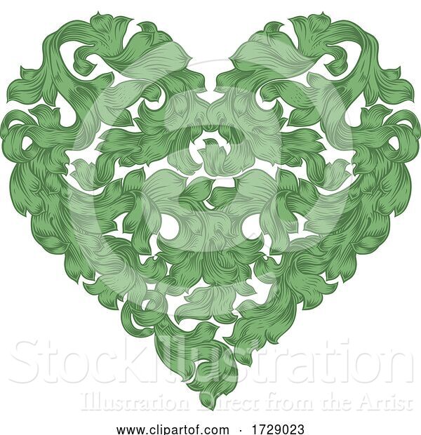 Vector Illustration of Love Heart Floral Woodcut Drawing Etching