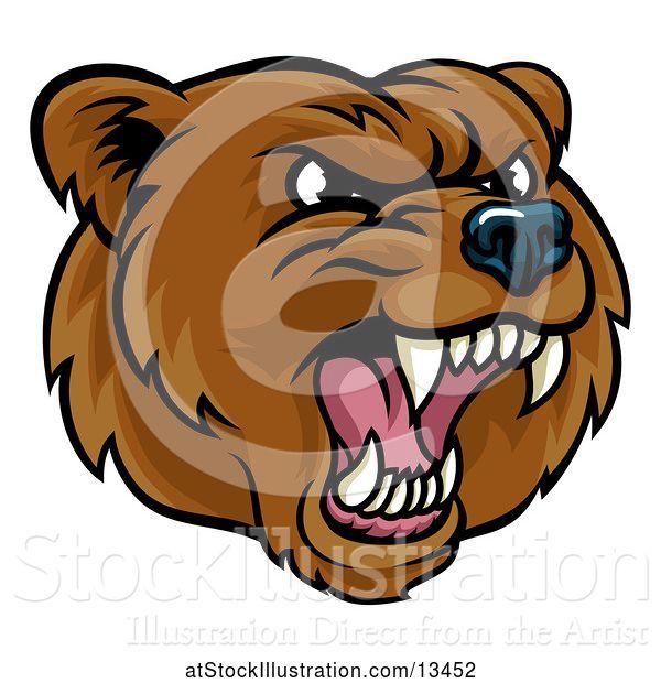 Vector Illustration of Mad Cartoon Grizzly Bear Mascot Head