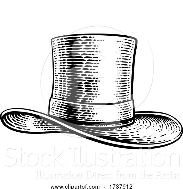 Vector Illustration of Magic Top Hat Woodcut Vintage Etching Drawing