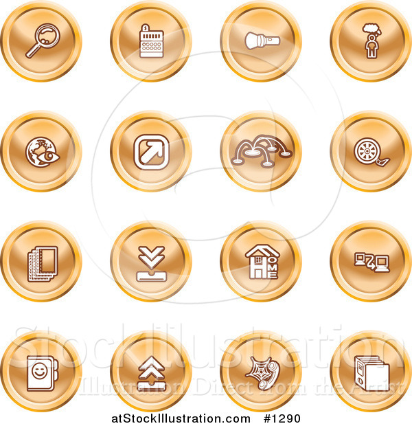 Vector Illustration of Magnifying Glass, Cash Register, Flashlight, Internet, Film, Upload, Download, Home Page, and Connectivity