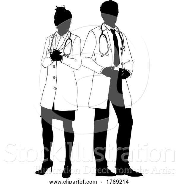 Vector Illustration of Male and Female Doctors Guy and Lady Silhouette