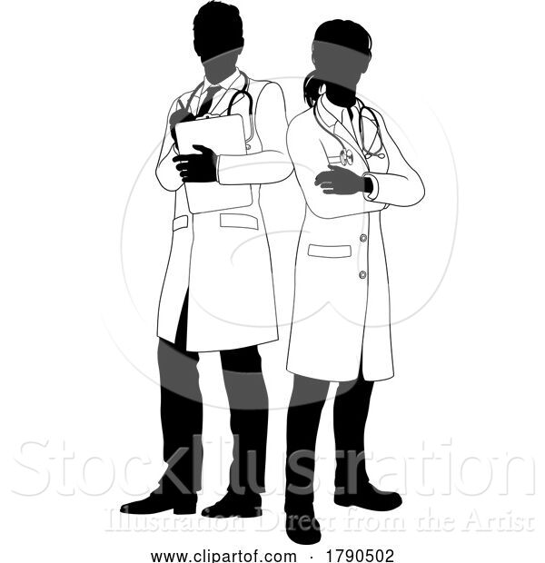Vector Illustration of Male and Female Doctors Guy and Lady Silhouette