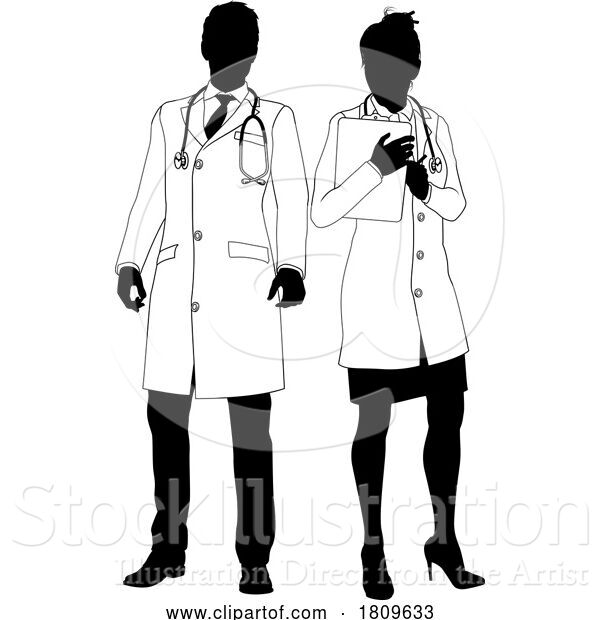 Vector Illustration of Male and Female Doctors Guy and Lady Silhouette