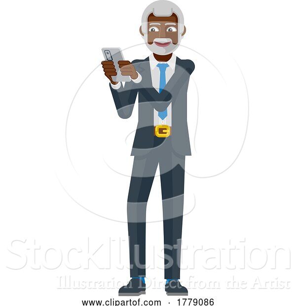 Vector Illustration of Mature Black Businessman Holding Phone