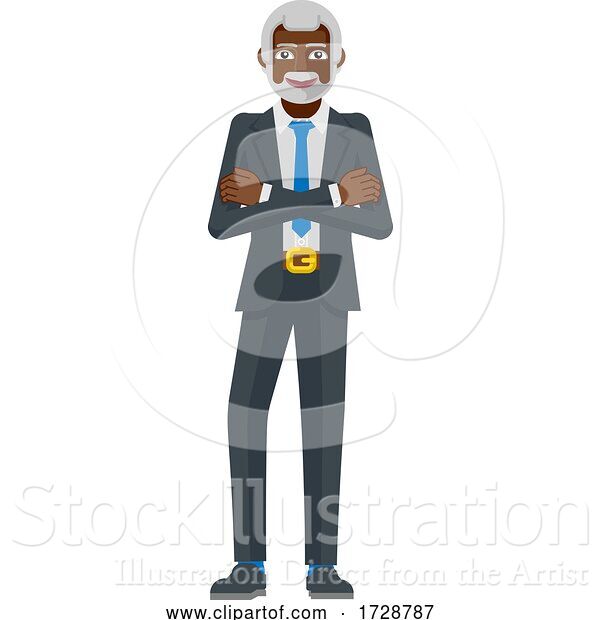 Vector Illustration of Mature Black Businessman Mascot Concept