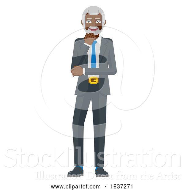 Vector Illustration of Mature Black Businessman Thinking Mascot Concept
