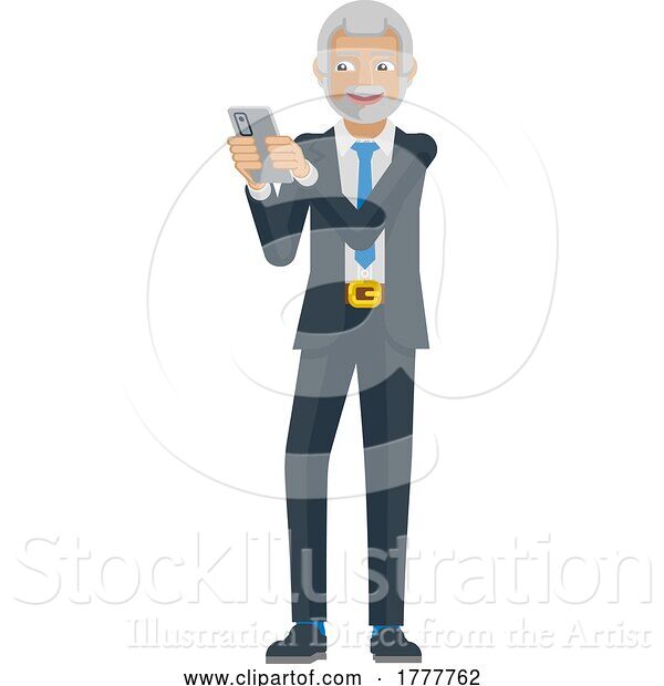 Vector Illustration of Mature Businessman Holding Phone Mascot