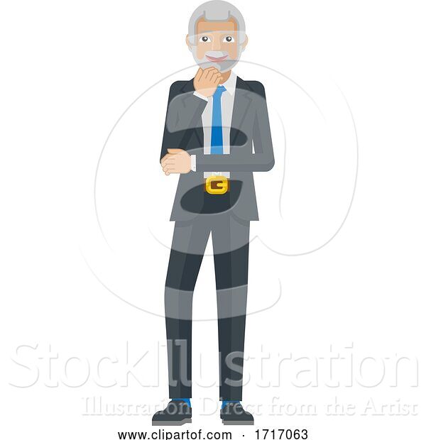 Vector Illustration of Mature Businessman Thinking Mascot Concept