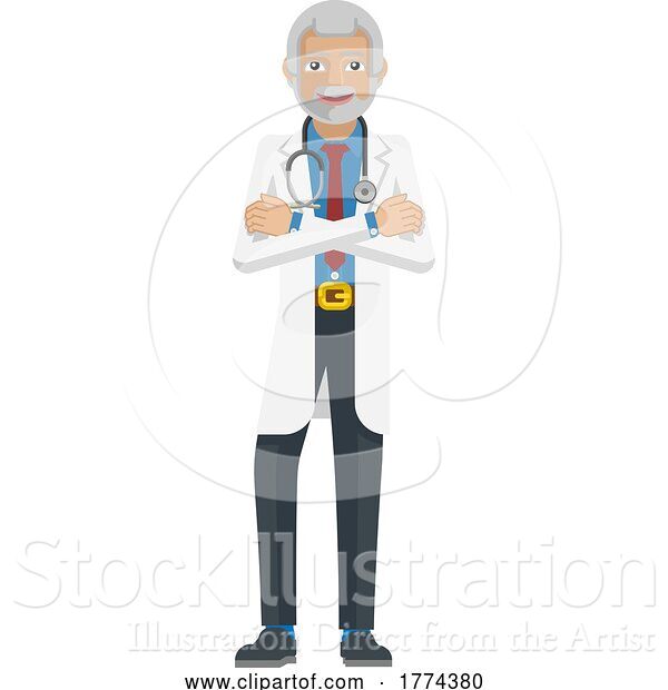 Vector Illustration of Mature Medical Doctor Mascot