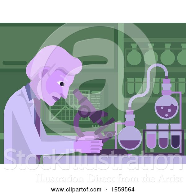 Vector Illustration of Mature Scientist Working in Laboratory