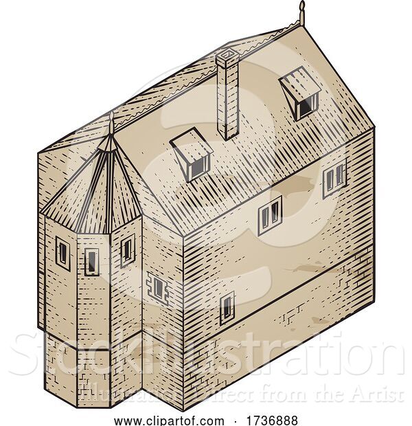 Vector Illustration of Medieval Building Map Icon Vintage Illustration