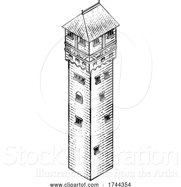 Vector Illustration of Medieval Building Map Icon Vintage Illustration