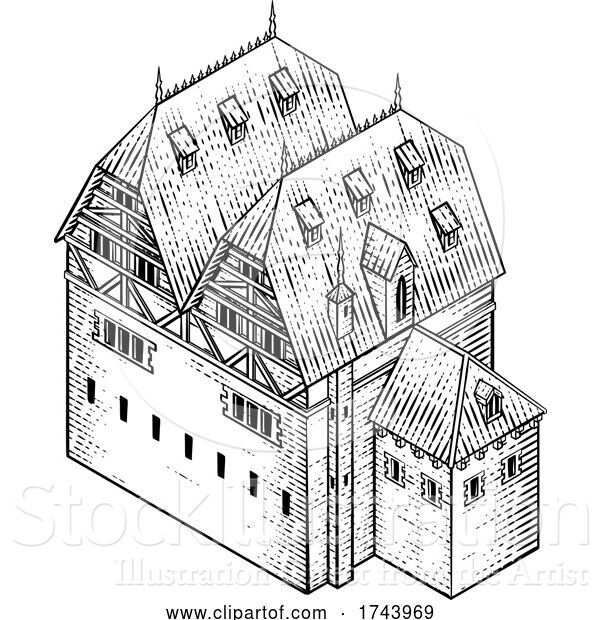 Vector Illustration of Medieval Building Map Icon Vintage Illustration