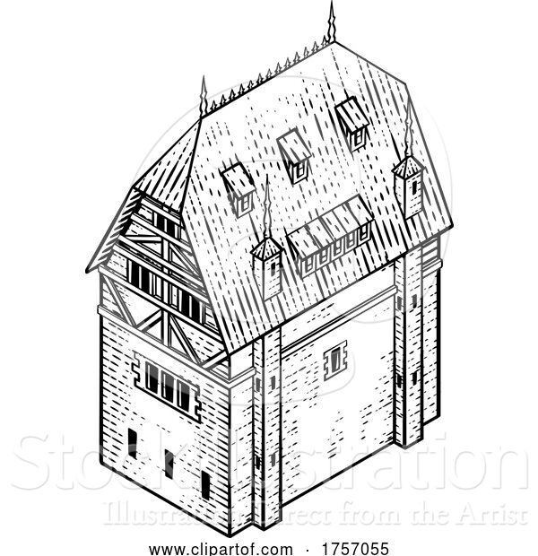 Vector Illustration of Medieval Building Map Icon Vintage Illustration