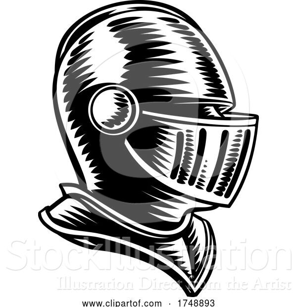 Vector Illustration of Medieval Knight Head Helmet Vintage Woodcut Style