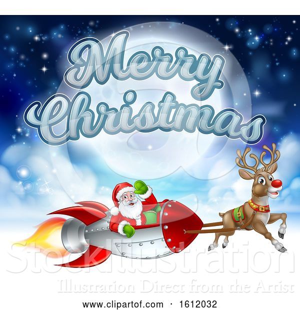 Vector Illustration of Merry Christmas Santa Claus Rocket Sleigh