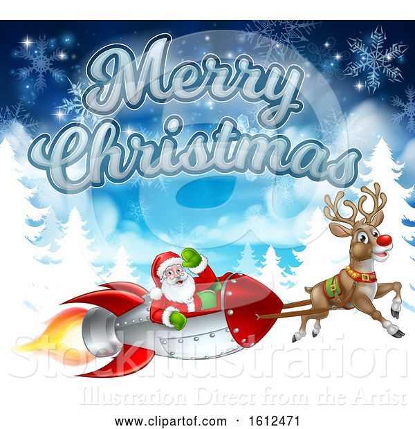 Vector Illustration of Merry Christmas Santa Rocket Sleigh Background