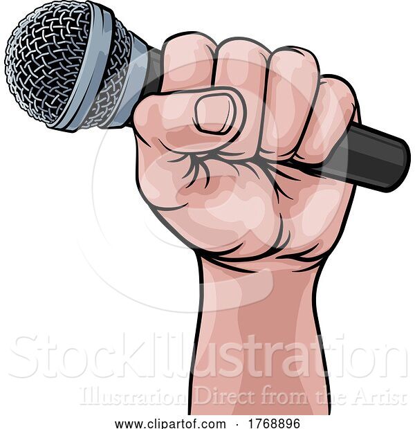 Vector Illustration of Microphone Fist Hand Comic Book Pop Art