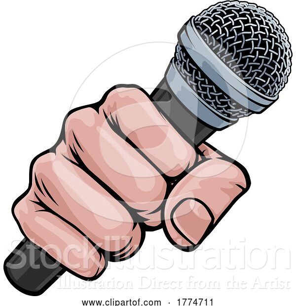 Vector Illustration of Microphone Fist Hand Comic Book Pop Art
