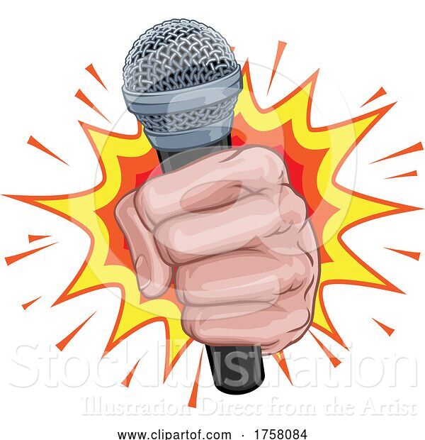 Vector Illustration of Microphone Fist Hand Explosion Pop Art